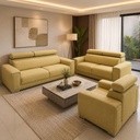 Salon complet 3-2-1 en tissu beige avec têtières réglables