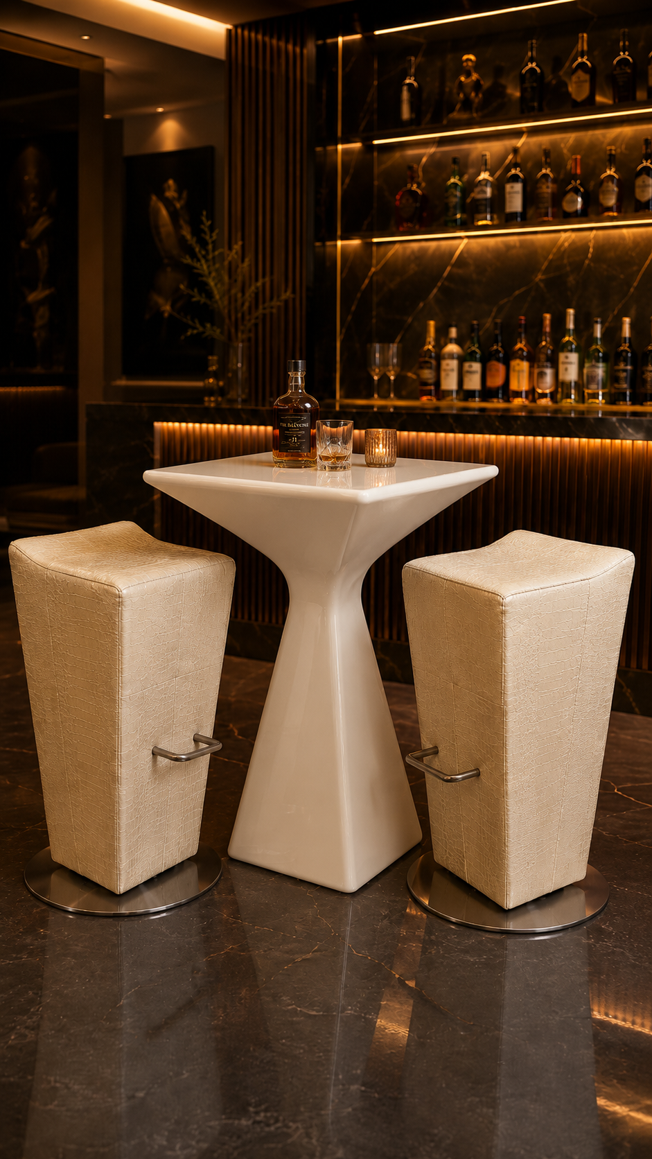 Ensemble table bar haute avec 2 chaises crème