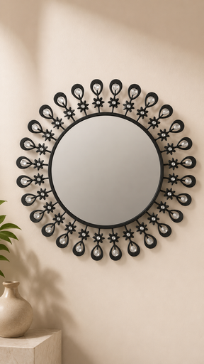 [MAI-DEC-MIR-0001] Miroir Mural Décoratif Soleil Diamant Avec Cristaux