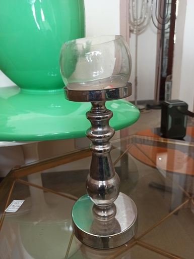 [ALL-0219] Bougeoir argenté vitre boule