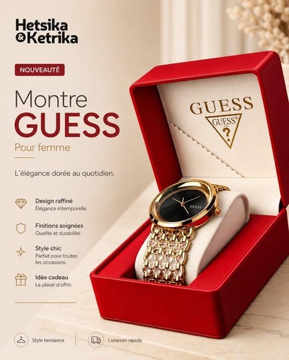 [FEM-ACC-MON-0001] Montre Guess Dorée Cadran Noir